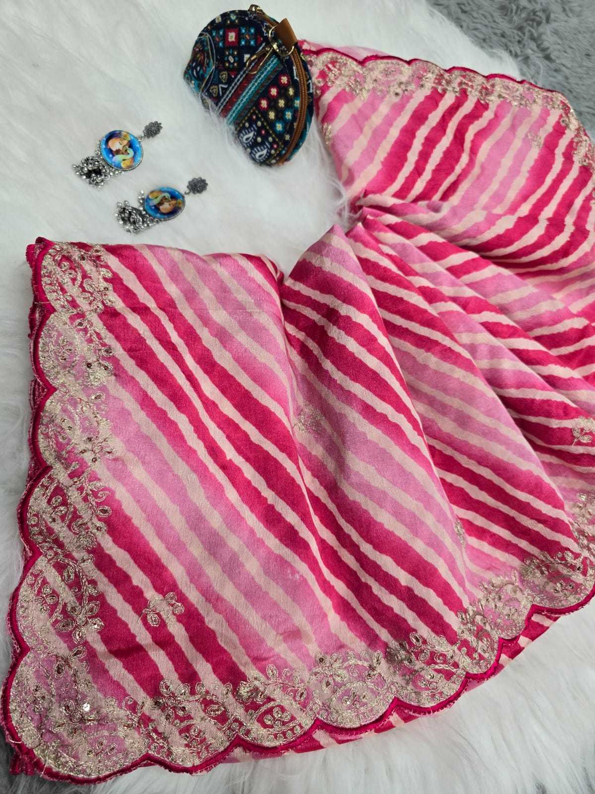 YNF CHINON SILK RJK 725 SAREES WHOLESALE PARTY WEAR LADIES LEHERIYA SAREES MANUFACTURER